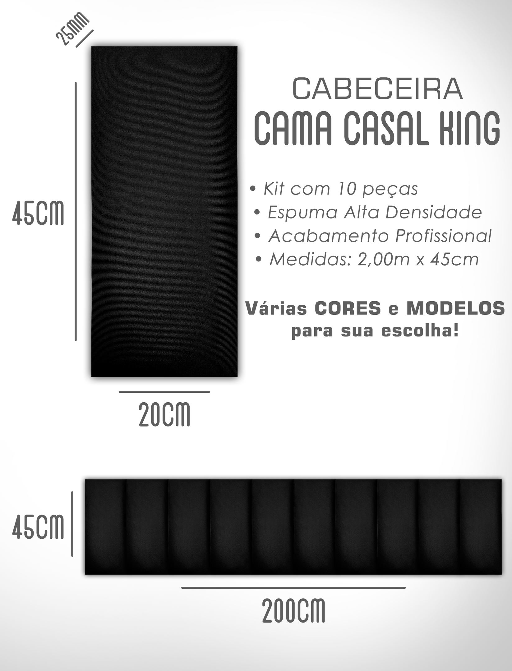 Kit 10 Cabeceiras de Cama Box Casal King Estofada Modulada 2,00mx45cm - 6