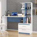 Ver imagem 1 de Escrivaninha com Estante Poli Poliman Móveis 2 Gavetas 138cm Branca E Azul