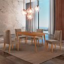 Ver imagem 1 de Mesa de Jantar Copper 120cm Tampo Mdf 4 Cadeiras Moderna Veludo Capuccino/naturalle/naturalle
