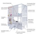Ver imagem 3 de Beliche Casinha Reta com 02 Janelas 02 Gavetas Cortina e Escorregador Madeira Maciça Branco/ Rosa