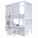 Ver imagem 5 de Beliche Casinha Reta com 02 Janelas 02 Gavetas Cortina e Escorregador Madeira Maciça Branco/ Rosa