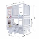 Ver imagem 4 de Beliche Casinha Reta com 02 Janelas 02 Gavetas Cortina e Escorregador Madeira Maciça Branco/ Rosa