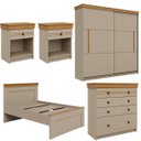 Ver imagem 2 de Conjunto para Quarto de Casal Completo England em MDF Corda/Freijó