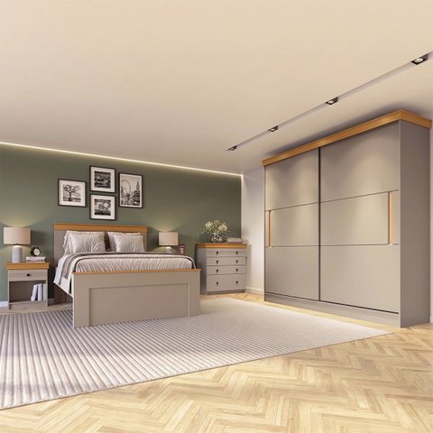 Conjunto para Quarto de Casal Completo England em MDF Corda/Freijó