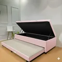 Ver imagem 4 de Cama Box Baú Solteiro Bicama + Colchão Cloud 32 cm Corino Rosa sem Cabeceira