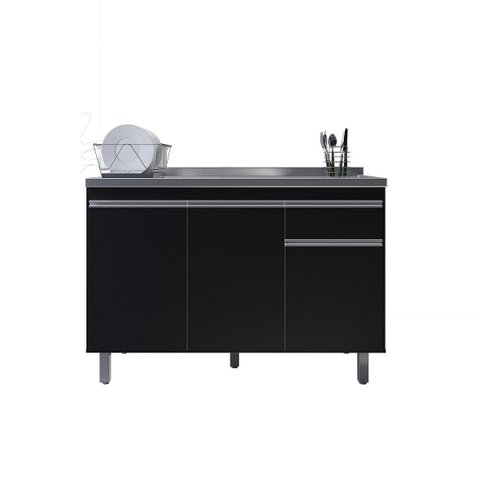 Gabinete de Cozinha 120cm Preto 3 Portas 1 Gaveta S/ Tampo