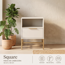 Ver imagem 1 de Mesa de Cabeceira Square 1 Gaveta 1 Nicho 100% MDF Pés de Metal 43 cm X 40 cm Off White Suave