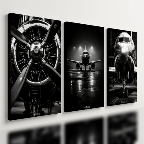 Kit 3 Quadro Decorativo Avião Jato Aviação Aeronáutica Luxo 28x20cm