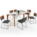 Ver imagem 1 de Mesa Capri 160 OffWhite 6 Cadeiras Allana B05 Faixa Couríssimo Camel Linho Cinza Escuro - Lyam