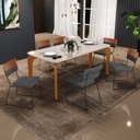 Ver imagem 2 de Mesa Capri 160 OffWhite 6 Cadeiras Allana B05 Faixa Couríssimo Camel Linho Cinza Escuro - Lyam