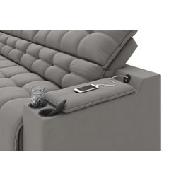 Sofá Connect Premium 2,00m Assento Retrátil/reclinável com Porta Copos e Entrada Usb Suede Cinza - 4
