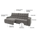 Ver imagem 3 de Sofá Connect Premium 2,00m Assento Retrátil/reclinável com Porta Copos e Entrada Usb Suede Cinza