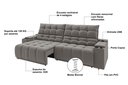 Ver imagem 3 de Sofá Connect Premium 2,00m Assento Retrátil e Reclinável com Porta Copos e Entrada USB Suede Cinza