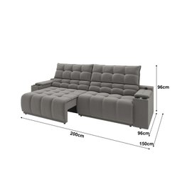 Sofá Connect Premium 2,00m Assento Retrátil/reclinável com Porta Copos e Entrada Usb Suede Cinza - 2