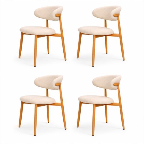 Kit 4 Cadeiras Decorativas Sala de Jantar Luxo Mavie Linho Cru - Mozzelar