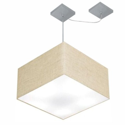 Lustre Pendente Quadrado com Desvio Md-4271 Cúpula em Tecido 30/40x40cm Rustico Bege - Bivolt