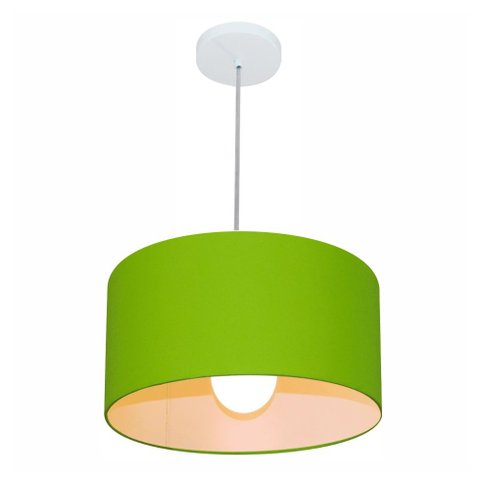 Lustre Pendente Cilíndrico Vivare Md-4031 Cúpula em Tecido 40x21cm - Bivolt - Verde Limão - Bivolt