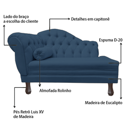 Recamier Sofá Direito Larissa 120cm Sala Corano Azul Marinho - Incasa Decor - 6