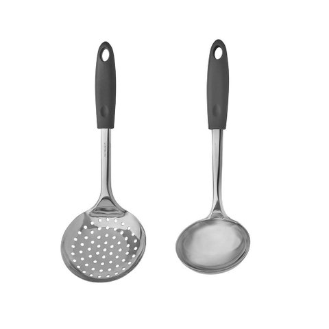 Jogo de Talheres em Inox Concha e Escumadeira com Cabo Cinza Elegância e Qualidade