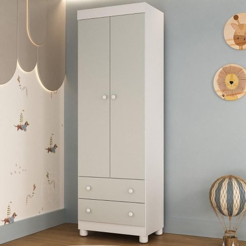 Guarda-roupa Infantil 62cm 2 Portas e 2 Gavetas Allegra Multimóveis Mp4441 Branco/off White Branco/