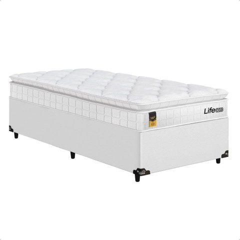 Cama Box Base Solteiro + Colchão Life D33 Pillow Top 61x88x188cm - Branco - e-Shop Casa