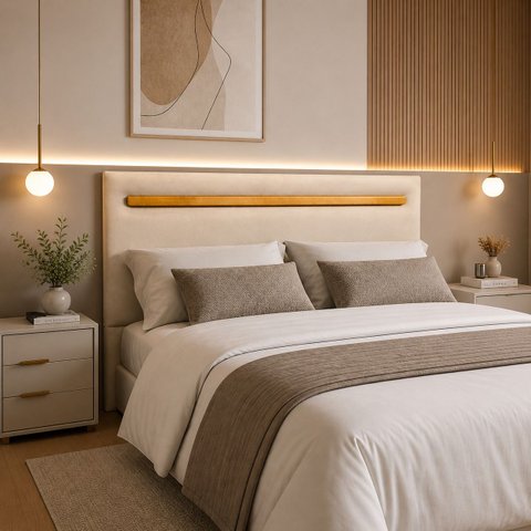 Cabeceira Painel Gabriela p/ Cama King 195cm Estofada Veludo:Bege