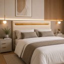 Ver imagem 1 de Cabeceira Painel Gabriela p/ Cama King 195cm Estofada Veludo:Bege