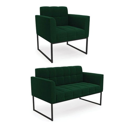 Sofá Namoradeira e Poltrona Industrial Preto Elisa Bouclê D03 - D?rossi Cor Verde