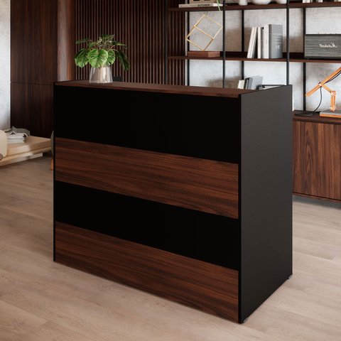Balcão Atendimento Recepção Consultório 120 Cm X 110 Cm F5 Cor:louro Preto com Preto