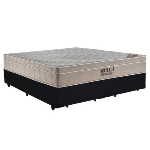 Cama Box King Bipartido Suede + Colchão Molas Ensacadas ISO SpringPocket Ortobom 65x193x203:Preto