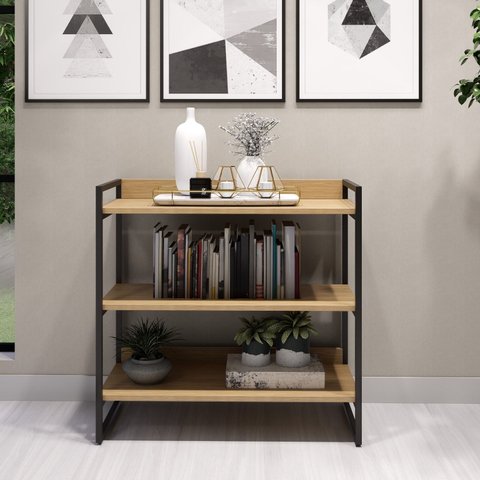 Estante Ferro e Madeira 3 Prateleiras para Livros e Bebidas