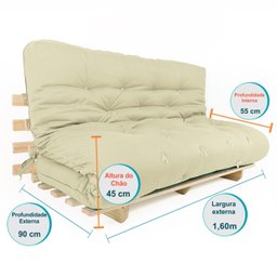 Sofa Cama Futon Oriental King Bege Madeira Maciça Pinus Natural Sem Pintura - 2