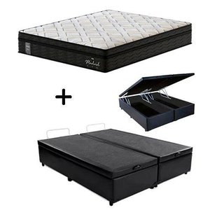 Cama Box C/ Baú King + Colchão de Molas Ensacadas Probel Madrid Pillow Euro