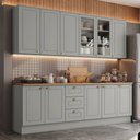 Ver imagem 1 de Cozinha Completa Americana 11 Portas 3 Gavetas com Vidro 100% Mdf Cinza - Henn