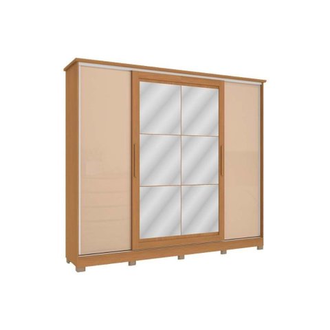 Guarda Roupa Casal 4 Portas de Correr e 4 Gavetas C- Espelho e Pés Cb01n565 Canela-macadamia