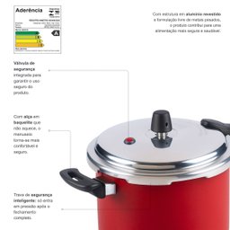 Panela de Pressão Fast Antiaderente 4,5l Vermelho Nacional - 6