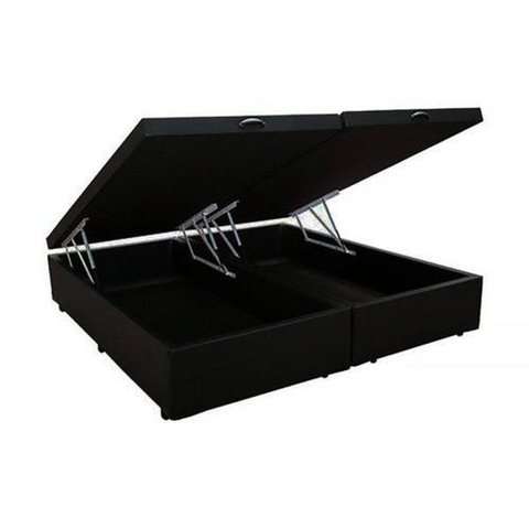Base Box Baú Blindado Casal Bipartido AColchoes Sintético Preto 49x138x188