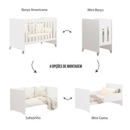 Berço Americano Evolution Multifuncional 4 em 1 com Colchão - Reller - Branco Fosco/ Savana - 4 Berço Americano Evolution Multifuncional 4 em 1 com Colchão - Reller - Branco Fosco/ Savana - 4