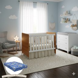 Berço Americano Evolution Multifuncional 4 em 1 com Colchão - Reller - Branco Fosco/ Savana - 1 Berço Americano Evolution Multifuncional 4 em 1 com Colchão - Reller - Branco Fosco/ Savana - 1