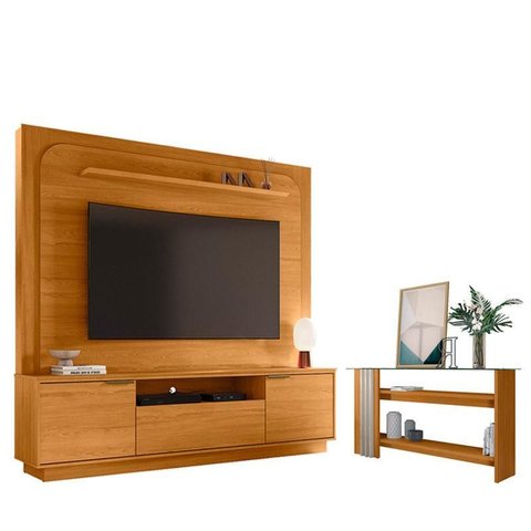 Estante Home Theater Nilo sem Pés Cinamomo com Aparador Frizz Cinamomo Off White - Madetec