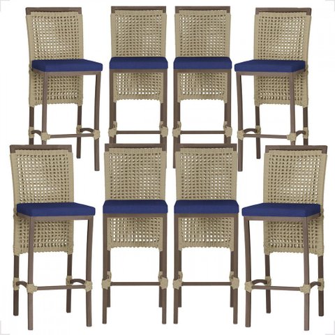 8 Banqueta em Alumínio Roma Marrom Corda Náutica Tecido 10