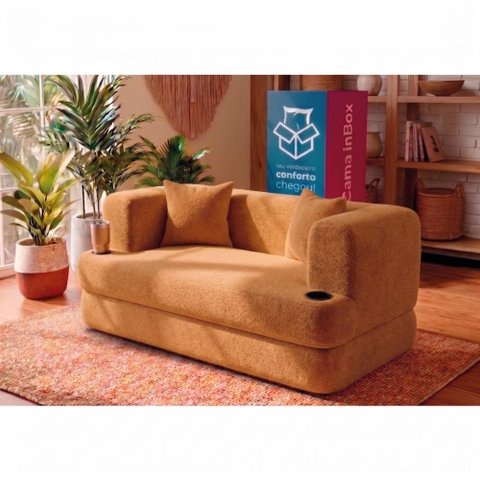 Sofá Cama Muna 1,50m Xpand Tech Tecido Bouclê Caramelo Cama Inbox