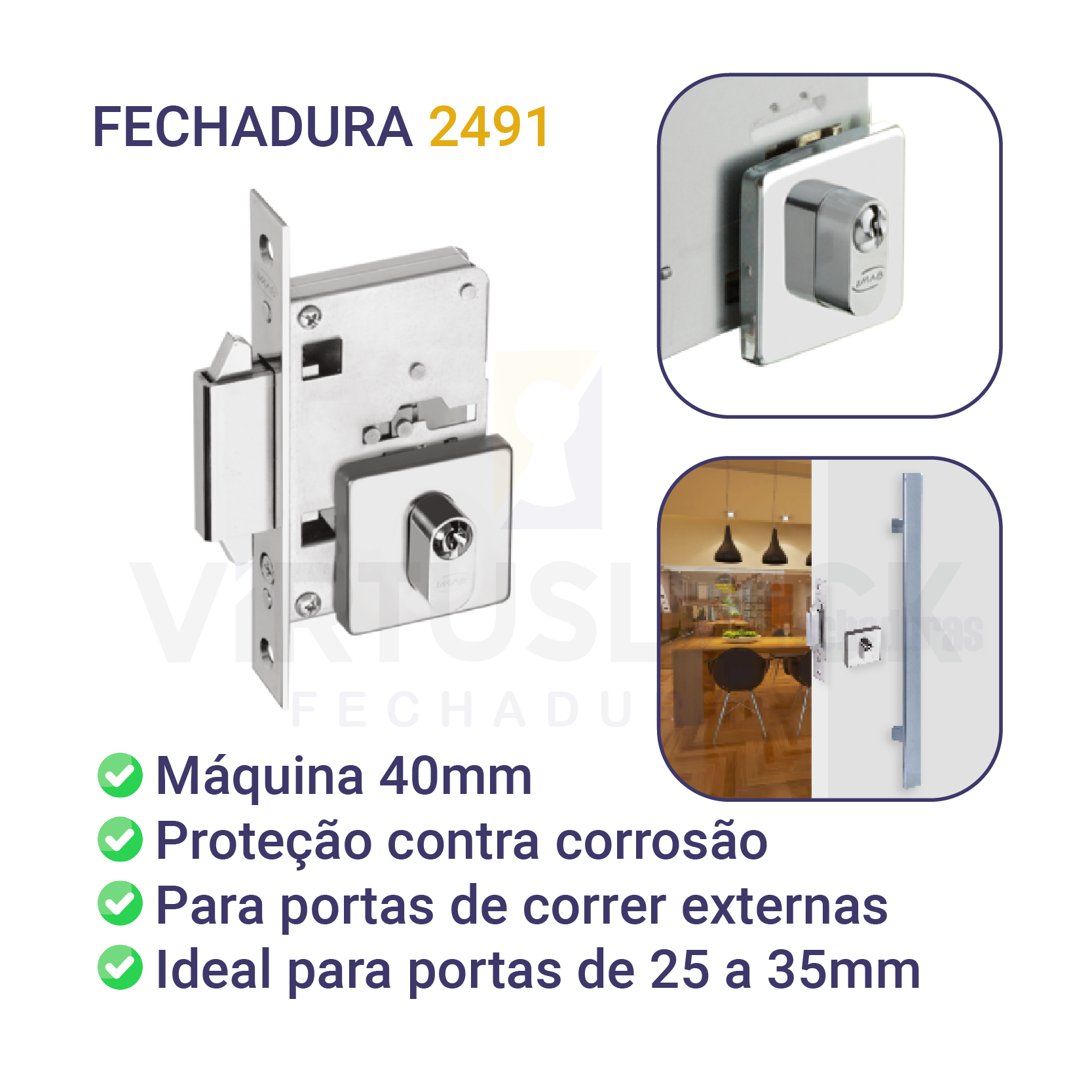 Fechadura Porta de Correr Externa 2491 Polida Imab Polida | MadeiraMadeira