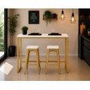 Ver imagem 2 de Mesa Jantar Aparador Bancada Alta Industrial 150x70cm Tampo Branco Pés Dourado