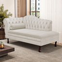 Ver imagem 1 de Divã Recamier Lavínia Clássico 120cm Capitonê com Pés de Madeira Linho Bege - Desk Design
