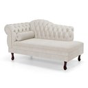 Ver imagem 5 de Divã Recamier Lavínia Clássico 120cm Capitonê com Pés de Madeira Linho Bege - Desk Design