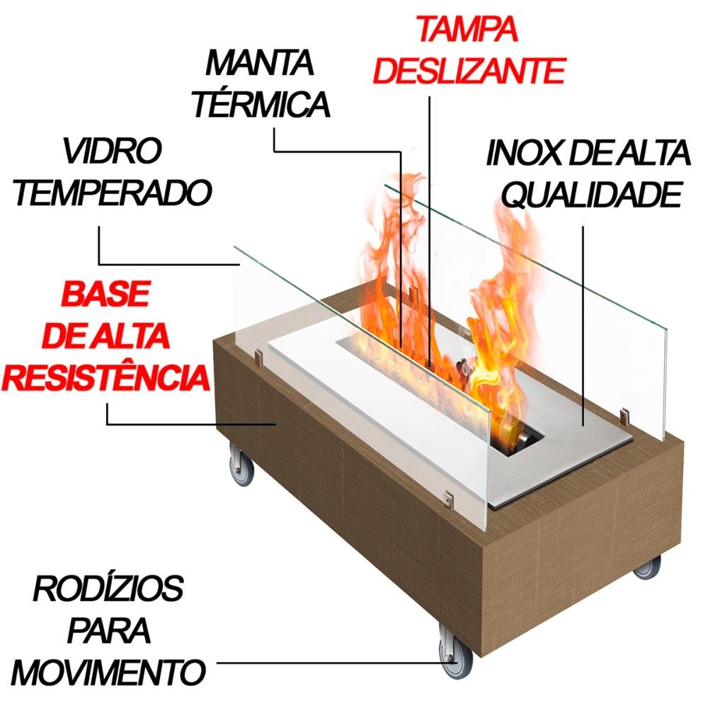 Lareira Ecológica Portátil À Álcool LM30 Saro 45cm Madeira C/ Vidro - 3