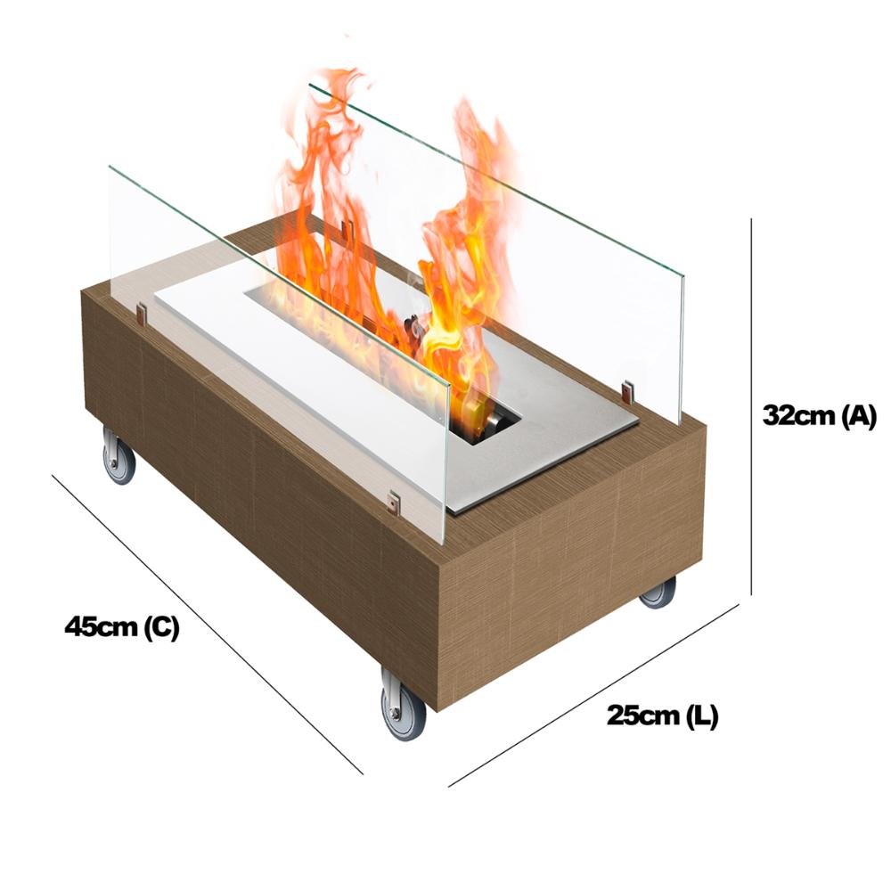 Lareira Ecológica Portátil À Álcool LM30 Saro 45cm Madeira C/ Vidro - 4
