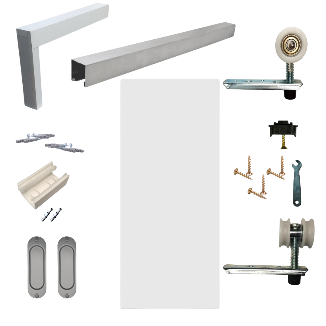 Kit Completo: Porta de Correr 90cm com Batente e Trilho 1,80m - Branco