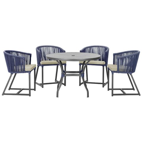 Mesa com 4 Cadeiras e Noronha Estofado 7 Trama Original Azul